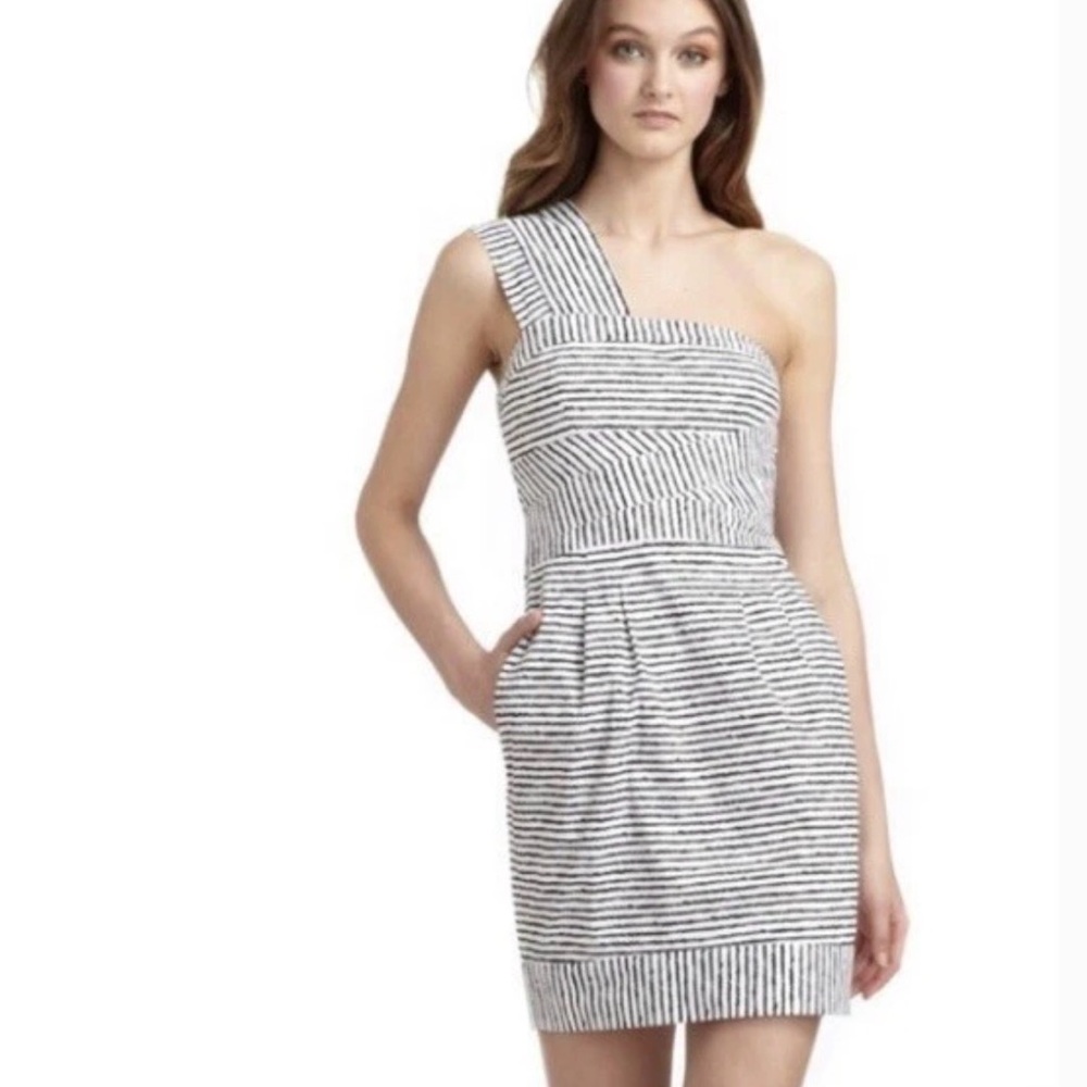 BCBGMaxAzria Black and White One-Shoulder Dress